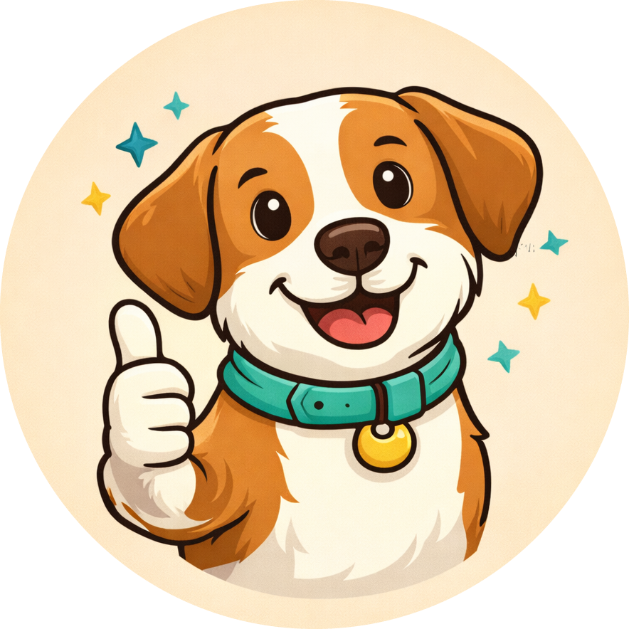 Bild von einem Hund der Daumen hoch zeigt - Das logo von Pfotenklar